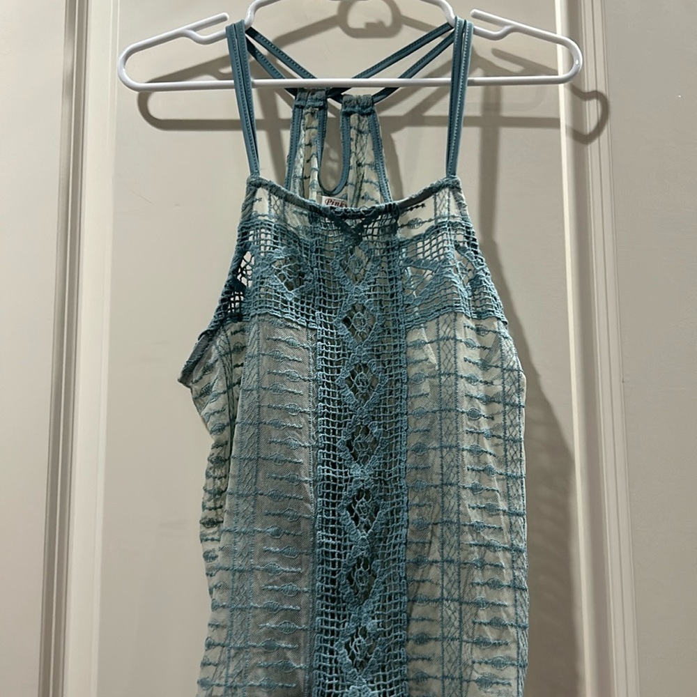 PINKY crocheted lace embroider spaghetti strap sheer sleeveless tank Top size L